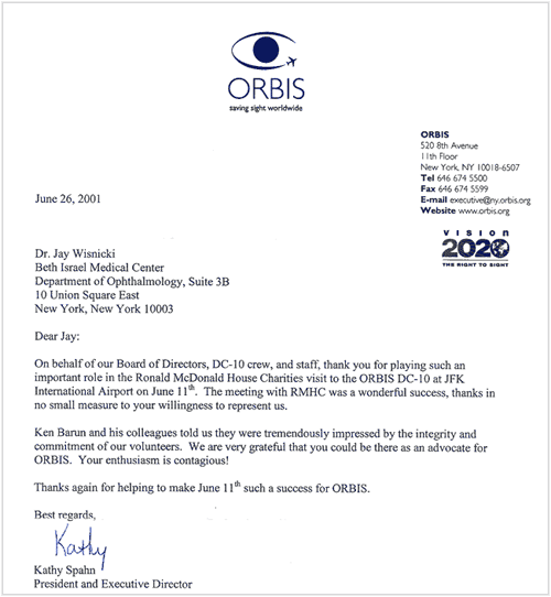 Letter from ORBIS Letter from ORBIS