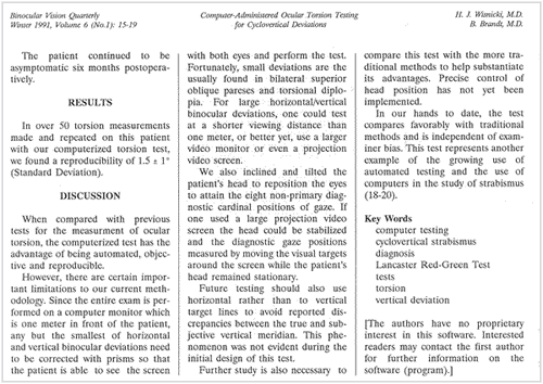 Computer Administered Ocular Torsion Testing for Cyclovertical Deviations