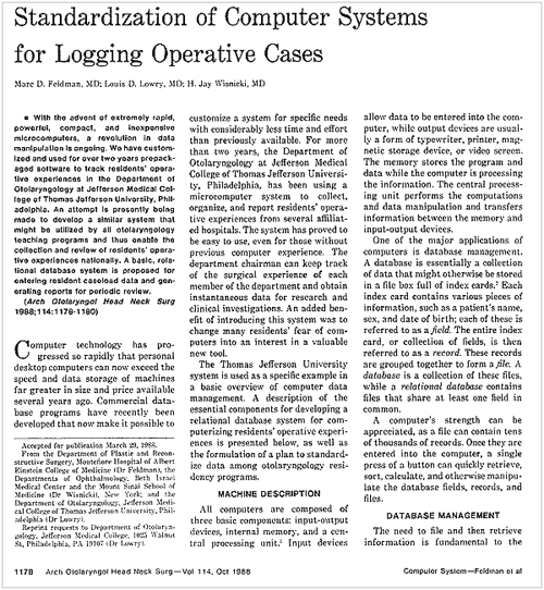 Standardization of computer systems for logging operative cases